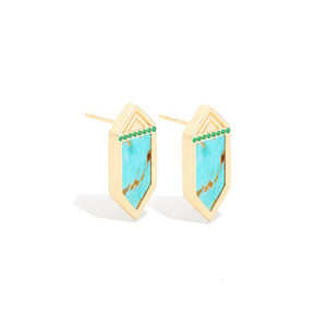 Spark Hexagon Stud Earring - Turquoise & Emerald