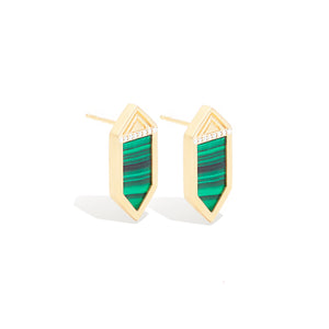 Spark Hexagon Stud Earring - Malachite & Diamond