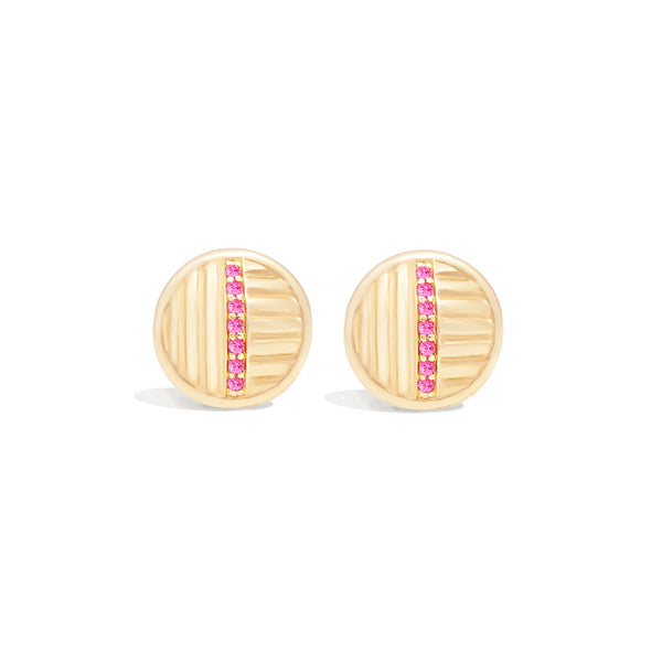 Found Ribbed Stud Earring - Pink Sapphire