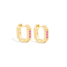 Load image into Gallery viewer, Spark Octagon Huggie - Pink Sapphire
