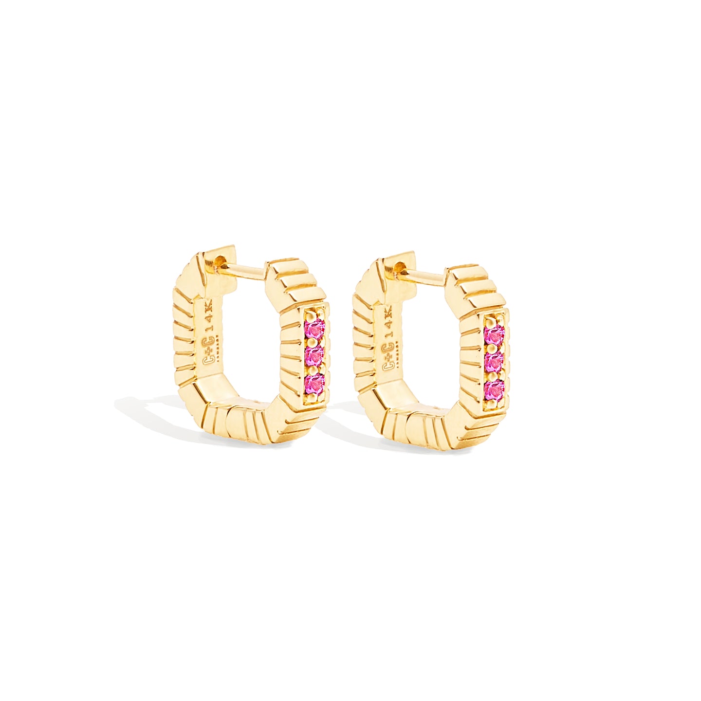 Spark Octagon Huggie - Pink Sapphire