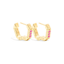Load image into Gallery viewer, Spark Octagon Huggie - Pink Sapphire
