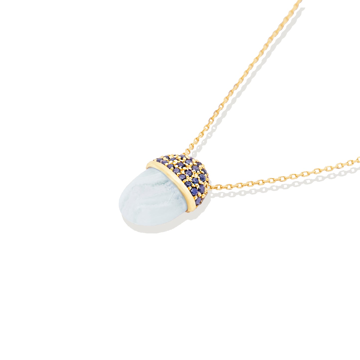 Found Cap Pendant Necklace - Blue Lace Agate & Blue Sapphire