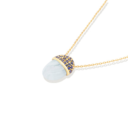 Found Cap Pendant Necklace - Blue Lace Agate & Blue Sapphire