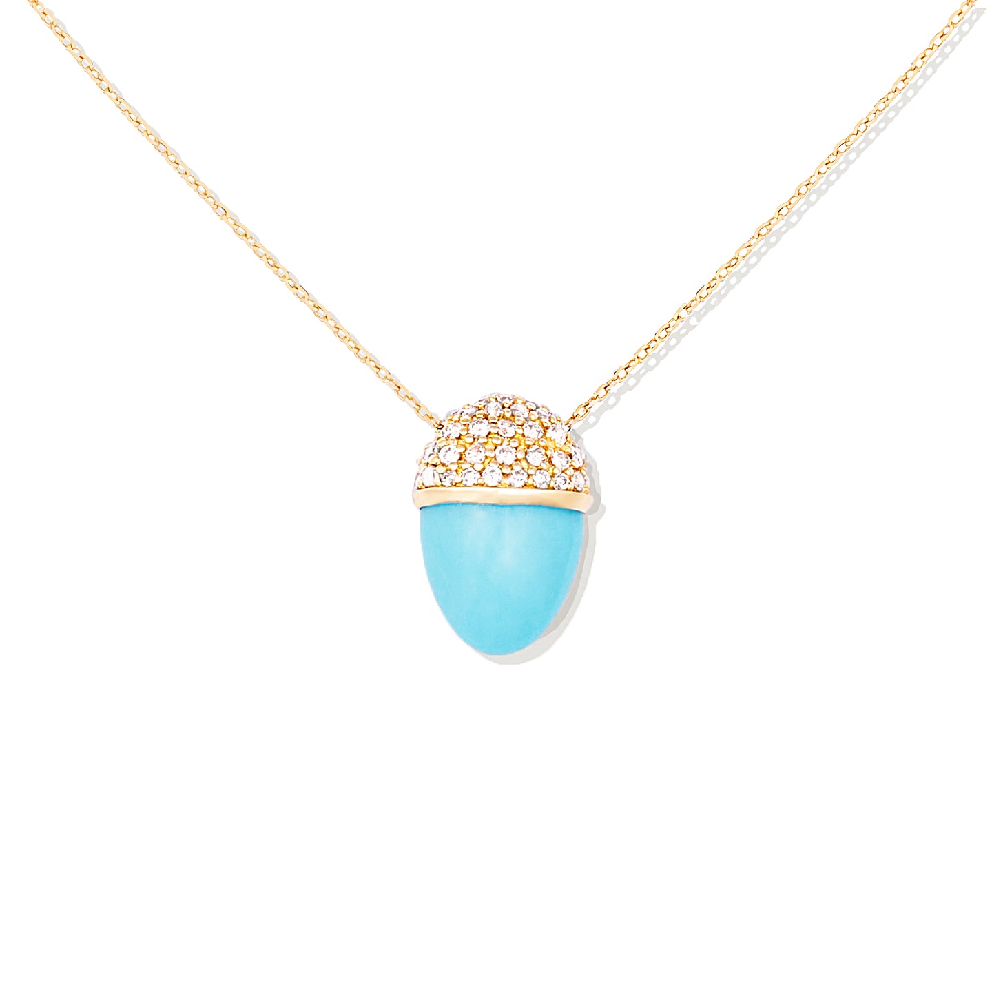 Found Cap Pendant Necklace - Turquoise & Brown Diamond