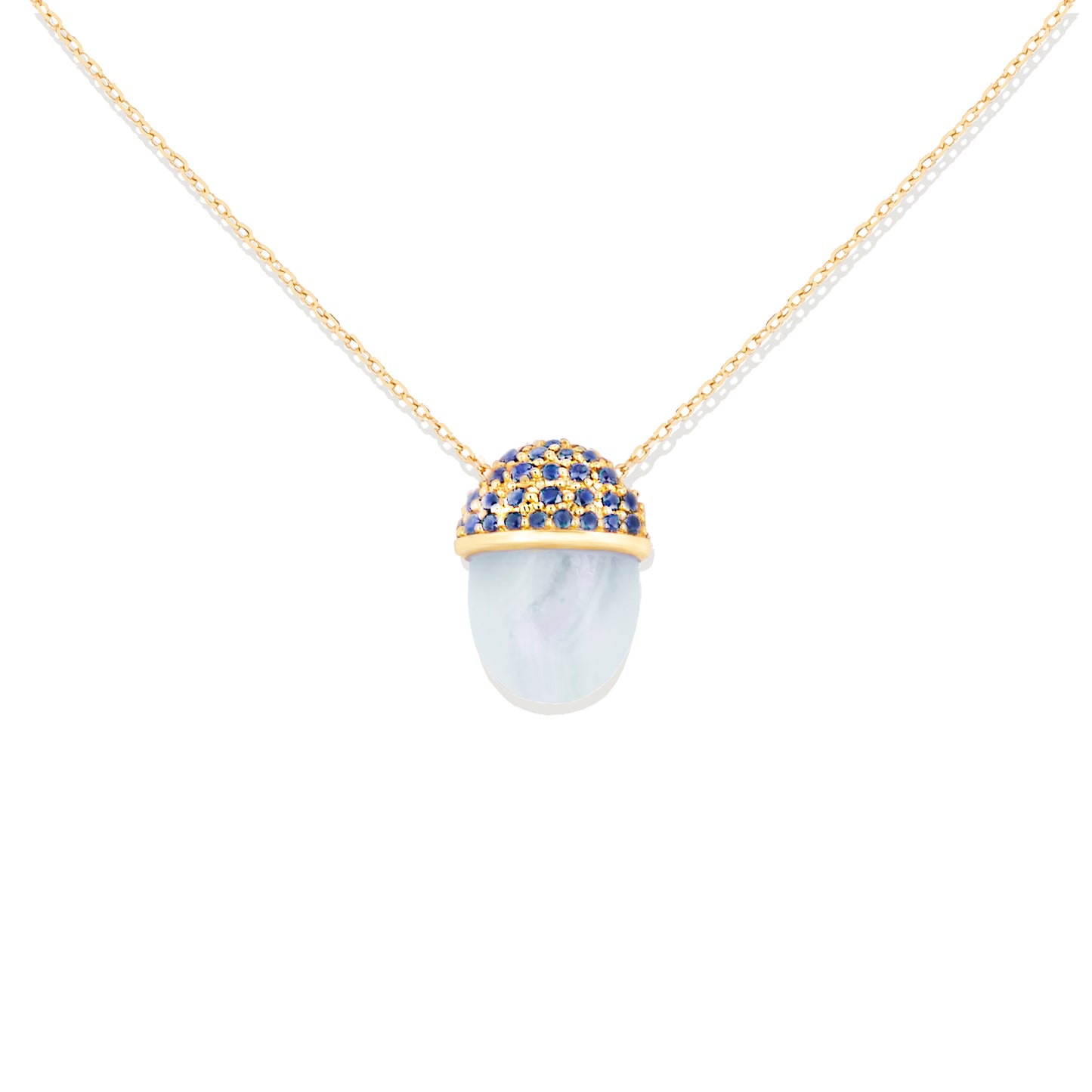 Found Cap Pendant Necklace - Blue Lace Agate & Blue Sapphire