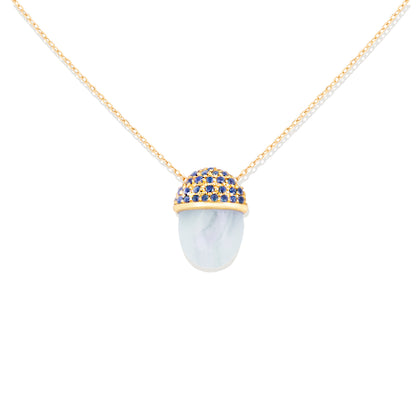 Found Cap Pendant Necklace - Blue Lace Agate & Blue Sapphire