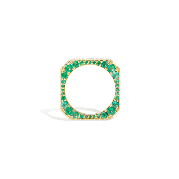Spark Side Stone Etched Stacking Band Ring - Emerald