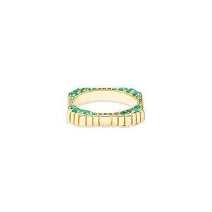 Spark Side Stone Etched Stacking Band Ring - Emerald