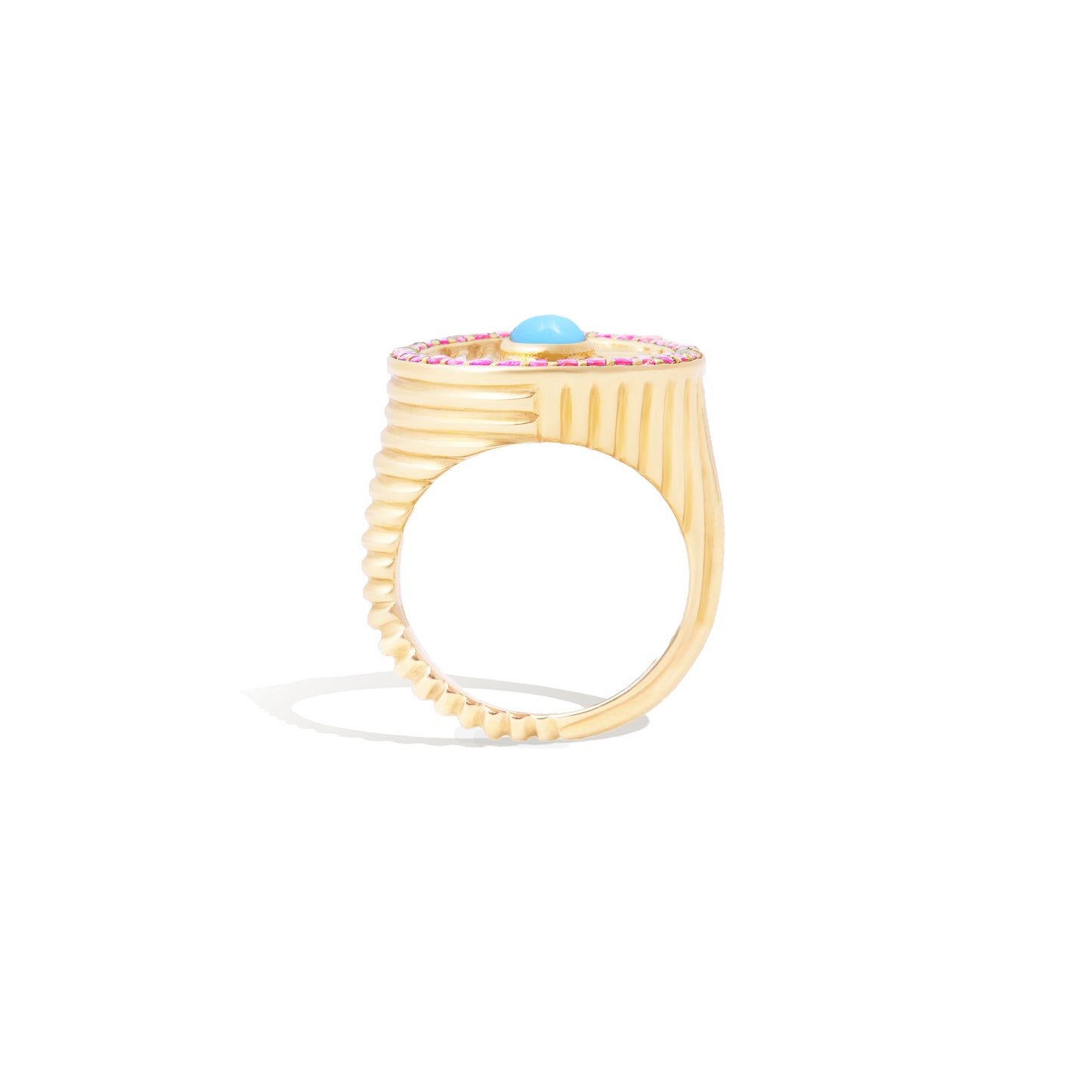 Found Ribbed Cocktail Ring - Turquoise & Pink Sapphire