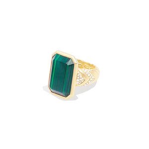 Spark Chevron Emerald Cut Cocktail Ring - Malachite & Diamond