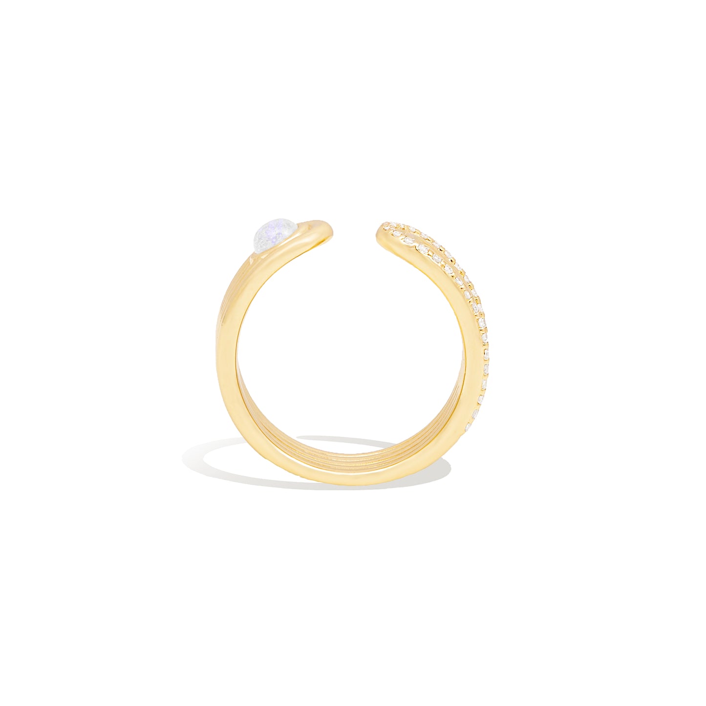 Found Cabochon Open Ring - Rainbow Moonstone & Diamond