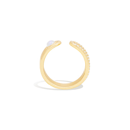 Found Cabochon Open Ring - Rainbow Moonstone & Diamond