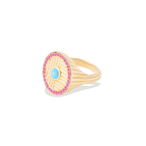 Found Ribbed Cocktail Ring - Turquoise & Pink Sapphire