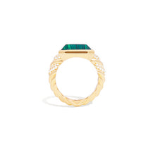 Load image into Gallery viewer, Spark Chevron Emerald Cut Cocktail Ring - Malachite &amp; Diamond
