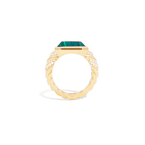 Spark Chevron Emerald Cut Cocktail Ring - Malachite & Diamond