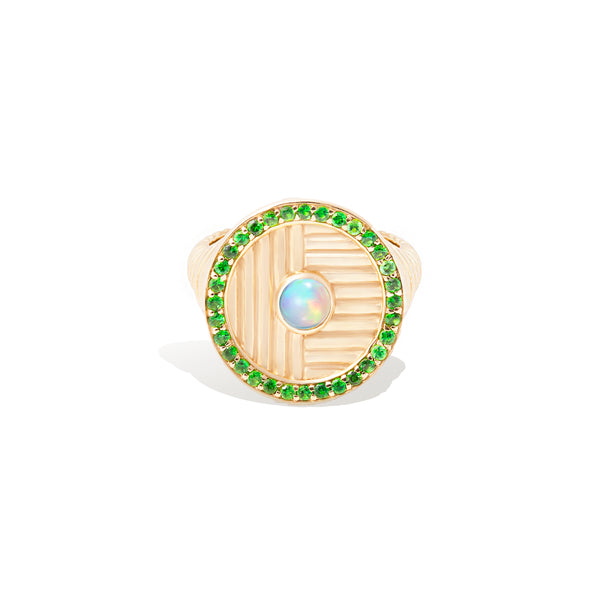 Found Ribbed Cocktail Ring - Opal & Tsavorite