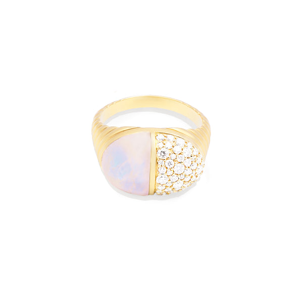 Found Cap Cocktail Ring - Rainbow Moonstone & Diamond