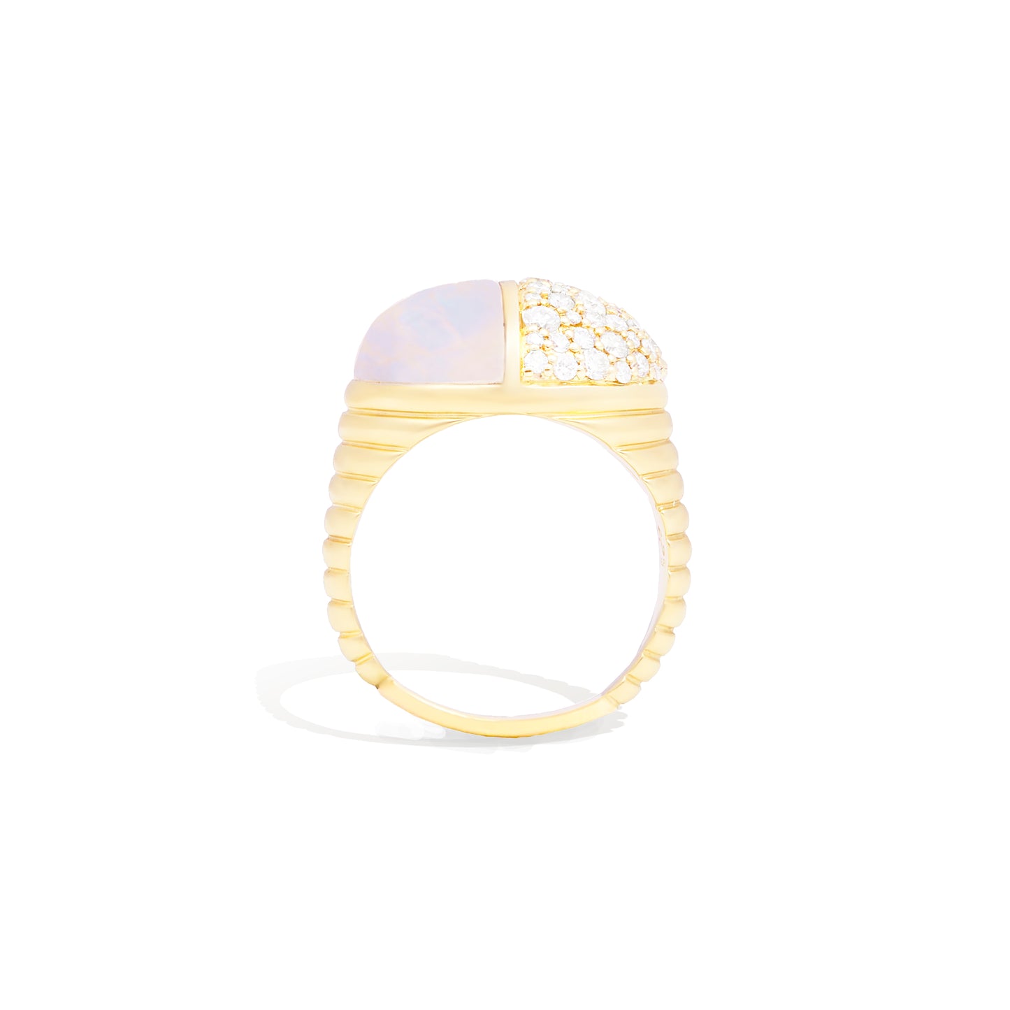 Found Cap Cocktail Ring - Rainbow Moonstone & Diamond