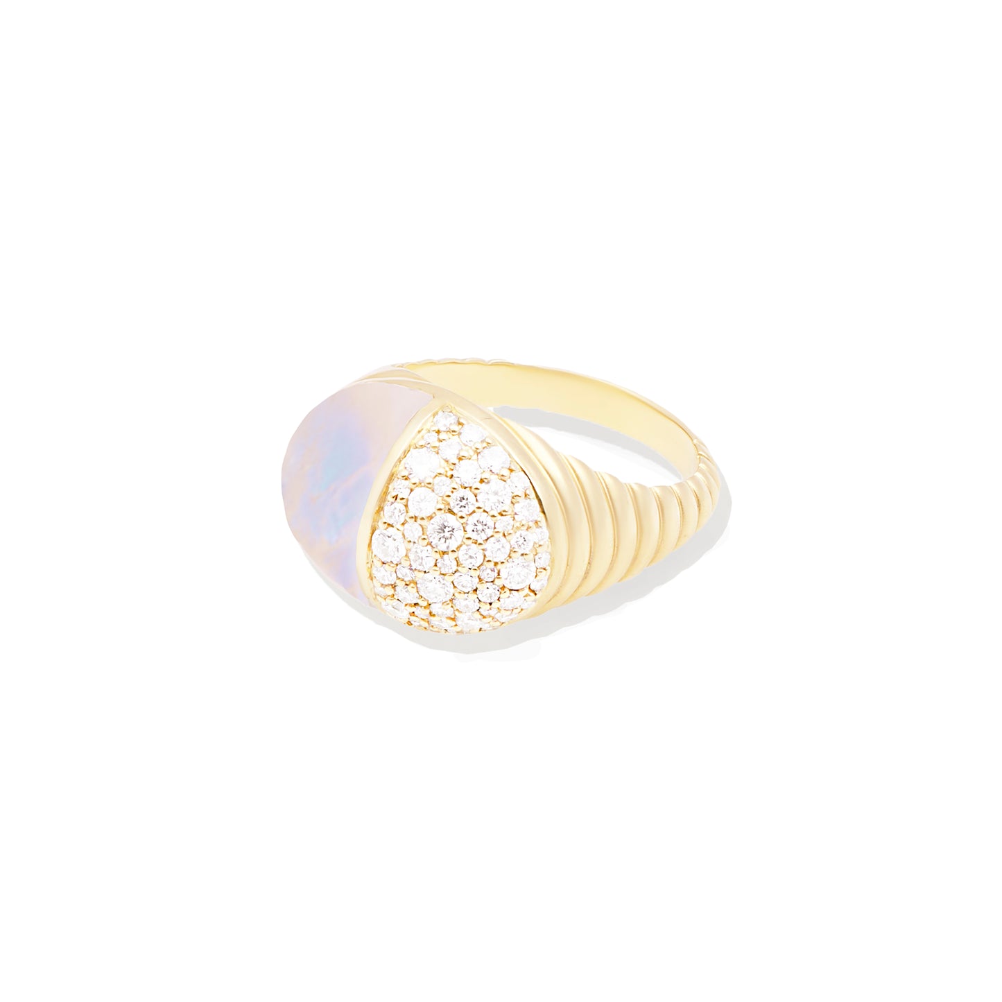 Found Cap Cocktail Ring - Rainbow Moonstone & Diamond
