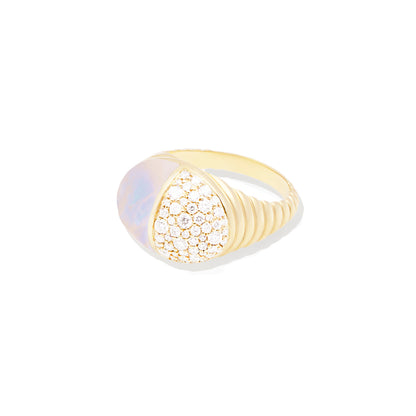 Found Cap Cocktail Ring - Rainbow Moonstone & Diamond