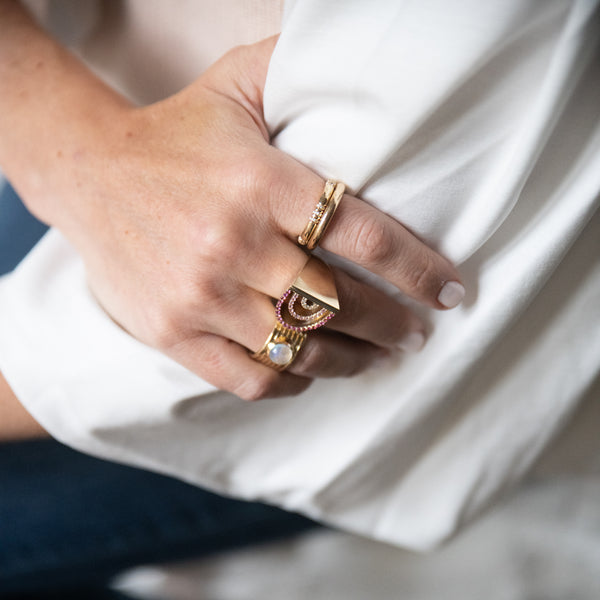 Found Cigar Band Ring - Rainbow Moonstone