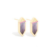 Load image into Gallery viewer, Spark Hexagon Stud Earring - Black Mother of Pearl &amp; Pink Sapphire

