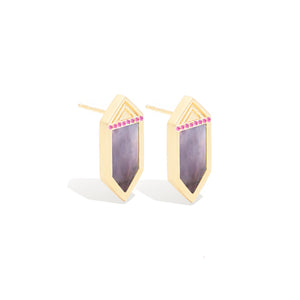 Spark Hexagon Stud Earring - Black Mother of Pearl & Pink Sapphire