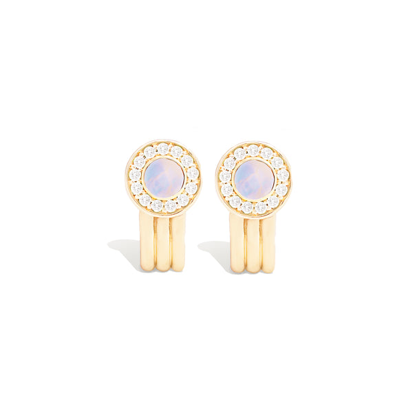 Found Cabochon Huggie - Rainbow Moonstone & Diamond