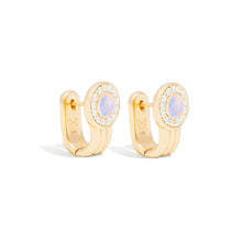 Load image into Gallery viewer, Found Cabochon Huggie - Rainbow Moonstone &amp; Diamond
