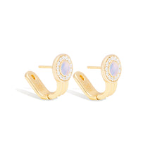 Load image into Gallery viewer, Found Cabochon Huggie - Rainbow Moonstone &amp; Diamond
