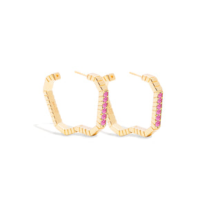 Spark Octagon Hoop Earring - Pink Sapphire