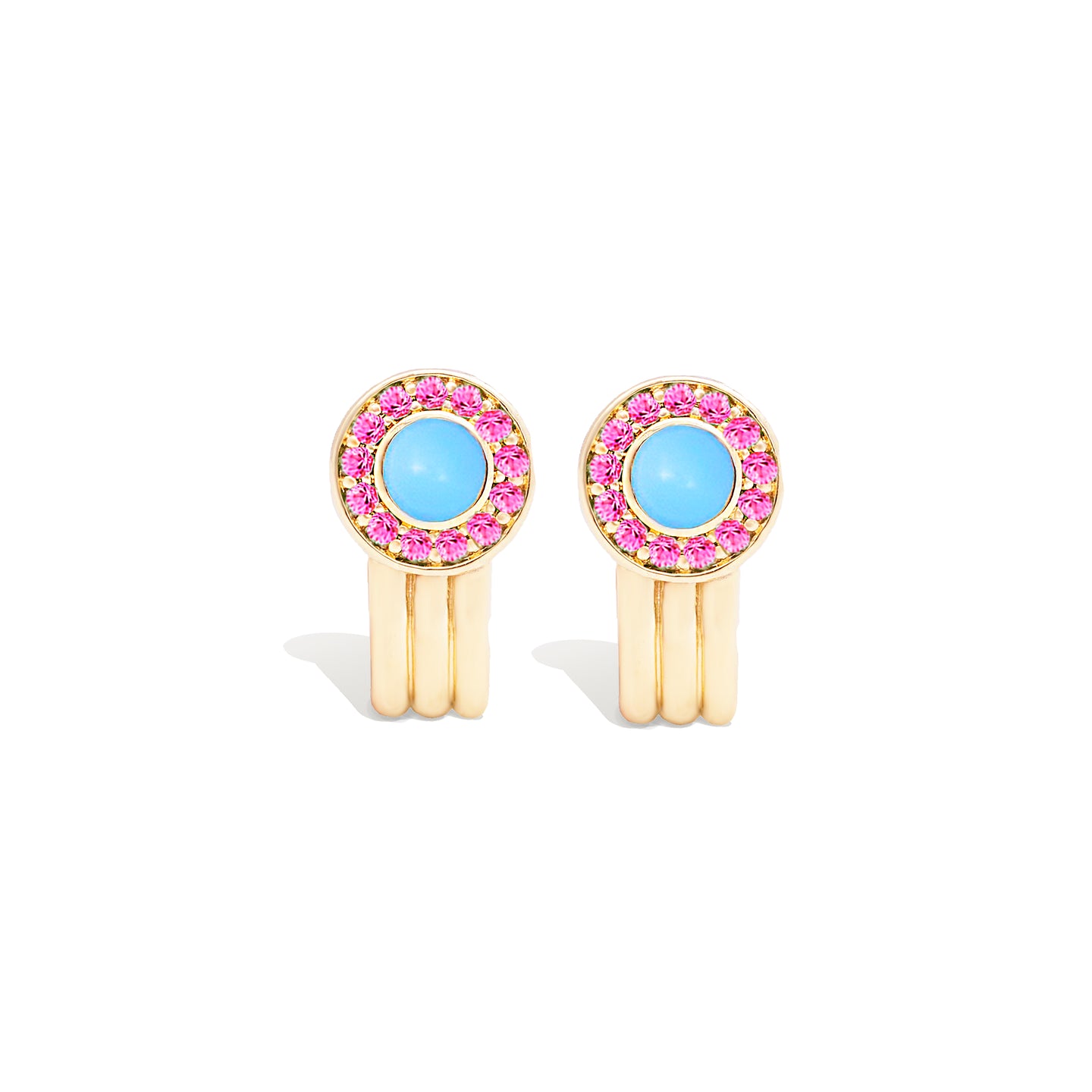 Found Cabochon Huggie - Turquoise & Pink Sapphire