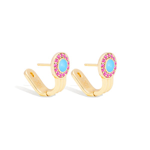Found Cabochon Huggie - Turquoise & Pink Sapphire