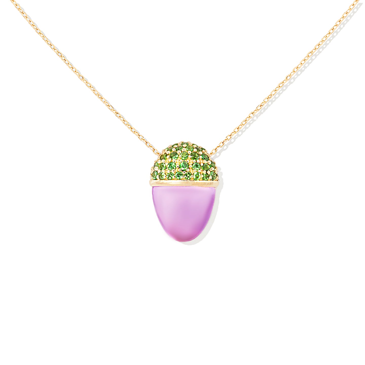 Found Cap Pendant Necklace - Amethyst & Tsavorite