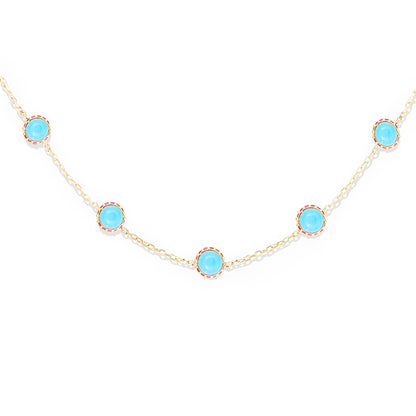 Found Cabochon Station Necklace - Turquoise & Pink Sapphire