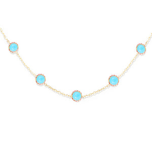 Found Cabochon Station Necklace - Turquoise & Pink Sapphire