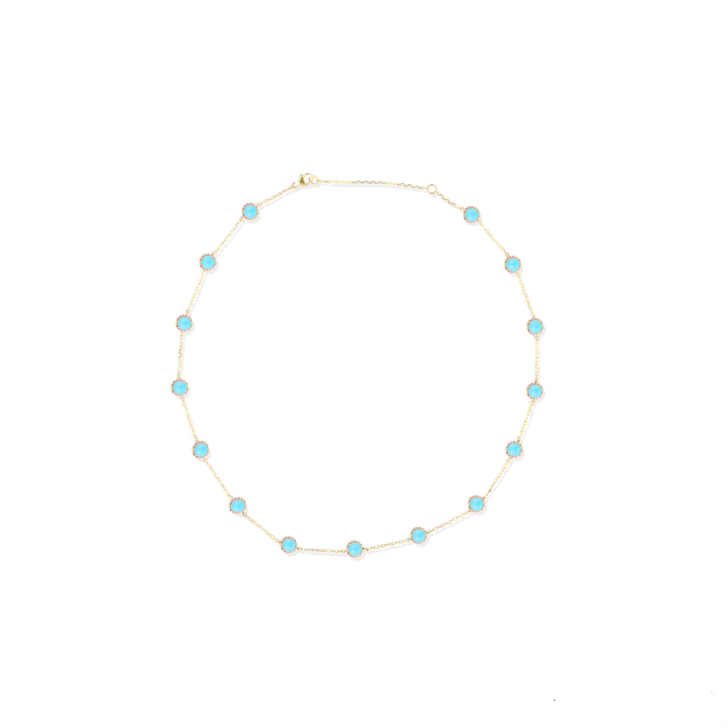Found Cabochon Station Necklace - Turquoise & Pink Sapphire