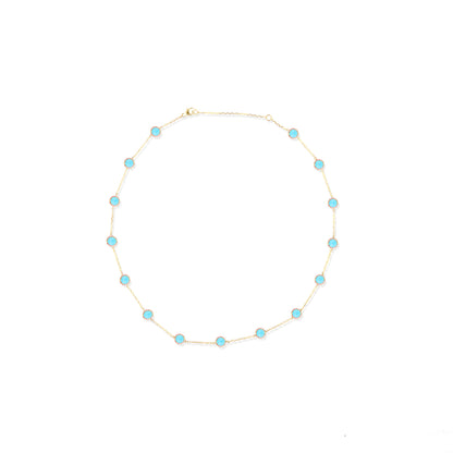 Found Cabochon Station Necklace - Turquoise & Pink Sapphire