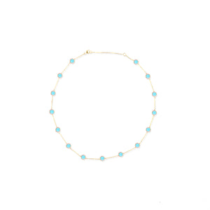 Found Cabochon Station Necklace - Turquoise & Pink Sapphire