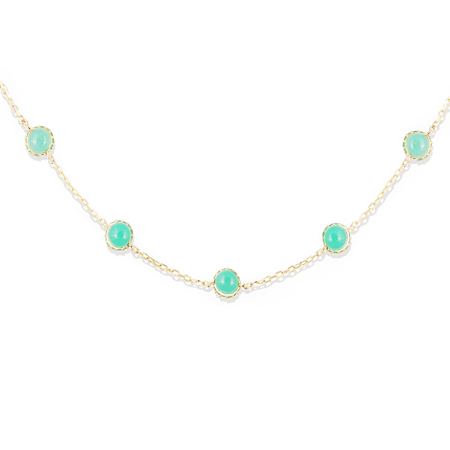 Found Cabochon Station Necklace - Chrysoprase & Tsavorite