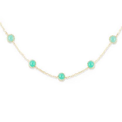 Found Cabochon Station Necklace - Chrysoprase & Tsavorite
