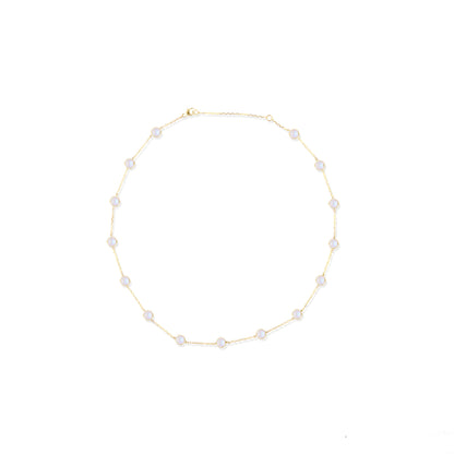 Found Cabochon Station Necklace - Rainbow Moonstone & Diamond