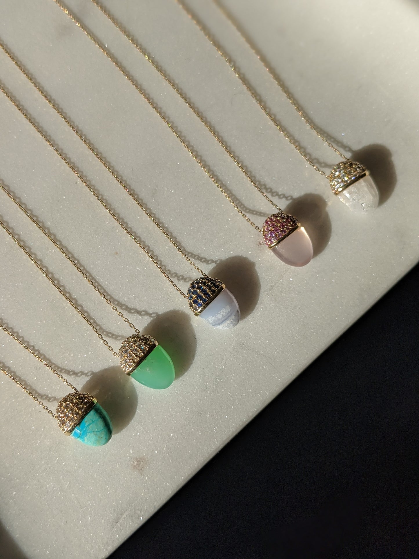 Found Cap Pendant Necklace - Chrysoprase & Diamond