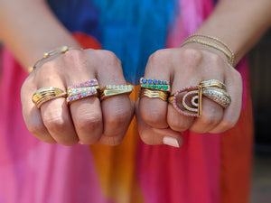 Edge Straight Stacking Ring - Multi Color Sapphire