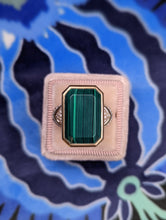 Load image into Gallery viewer, Spark Chevron Emerald Cut Cocktail Ring - Malachite &amp; Diamond
