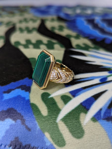 Spark Chevron Emerald Cut Cocktail Ring - Malachite & Diamond