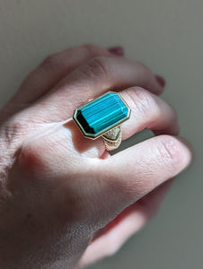 Spark Chevron Emerald Cut Cocktail Ring - Malachite & Diamond