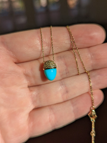 Found Cap Pendant Necklace - Turquoise & Brown Diamond