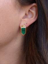 Load image into Gallery viewer, Spark Hexagon Stud Earring - Malachite &amp; Diamond
